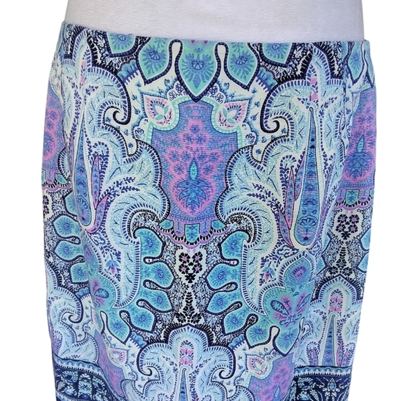 Talbots Bright Colorful Pink Blue Mandala Print Cotton Blend Midi Skirt Size 10 - Picture 6 of 8